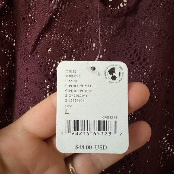 Free People NWT Purple Lace Slim Relaxed Hip Length High Neckline Keyhole Tank - Picture 8 of 10